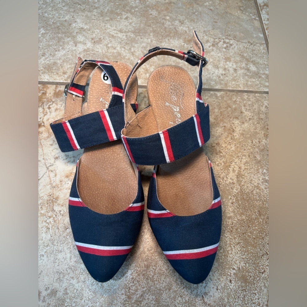 Free People Women's Navy and Red boho Striped clogs heels - Picture 2 of 6